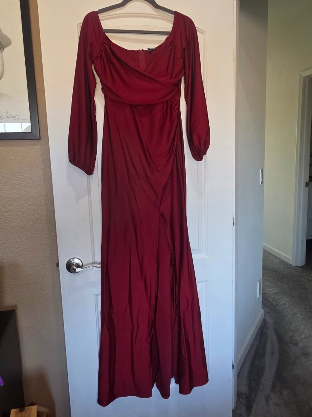 Wine Red off shoulder long sleeve dress
